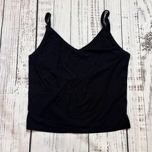 Micoson Women's XL Black Slouchy Slinky Stretchy Spaghetti Strap Crop Tank Top